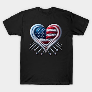 Fighter Jet Airplane American Flag Heart 4Th Of July T-Shirt